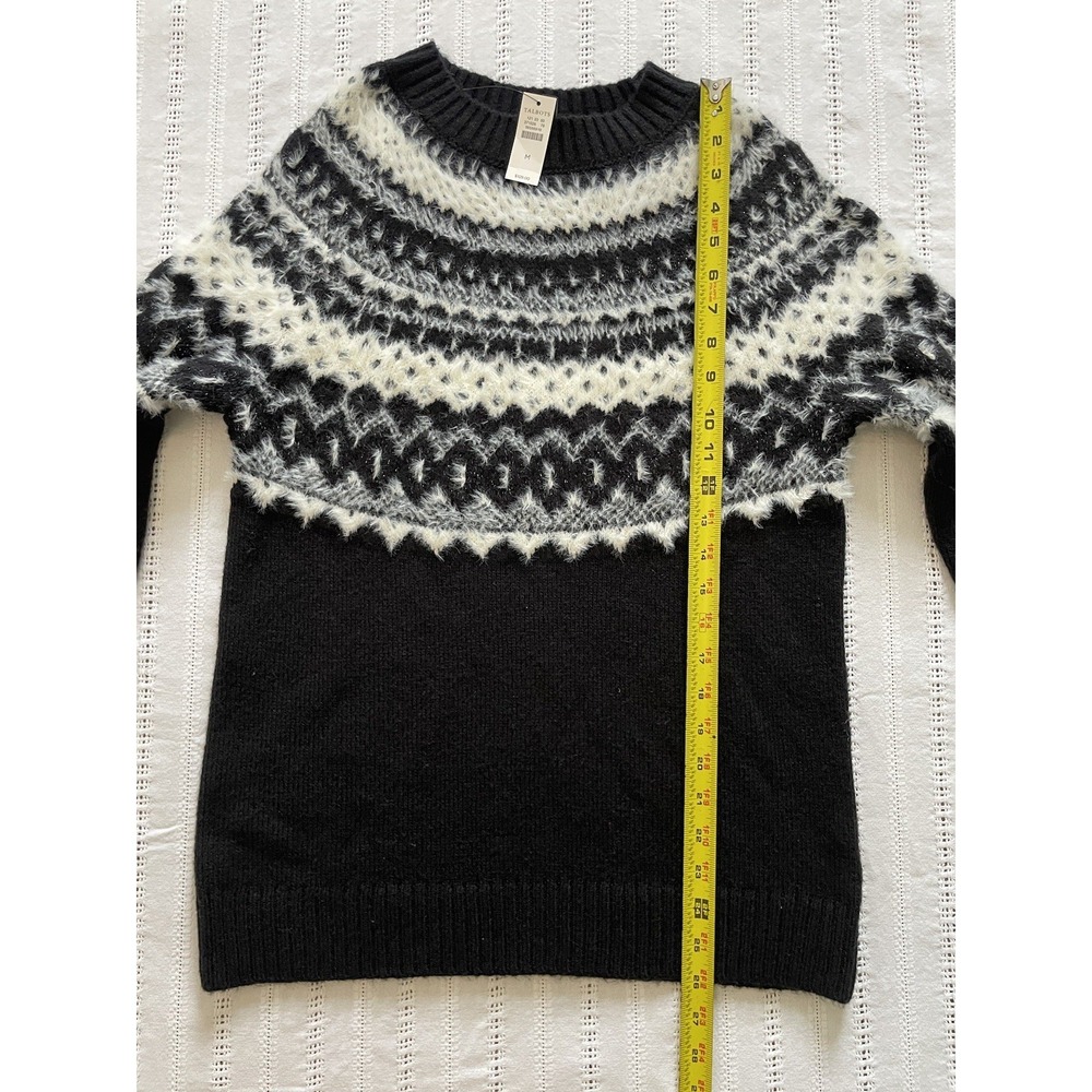 Talbots NWT Fair Isle Fuzzy Long Sleeve Black White Sweater. Size Medium.‎ - Picture 9 of 11